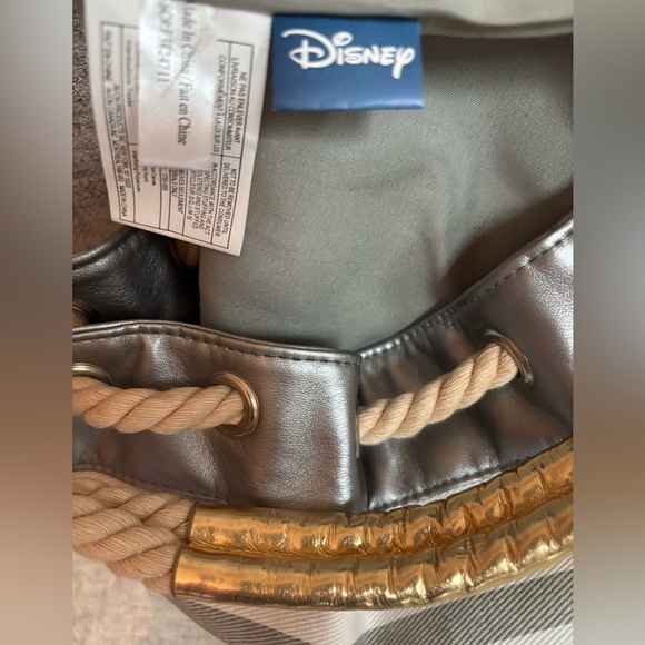 DISNEY MICKEY MOUSE CANVAS SILVER & CREAM RHINESTONE ROPED STRAP TOTE BUCKET BAG - Picture 4 of 13